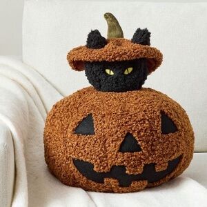 Pottery Barn Black Cat Jack O Lantern Pumpkin Pillow New In Box ๐โโฌ